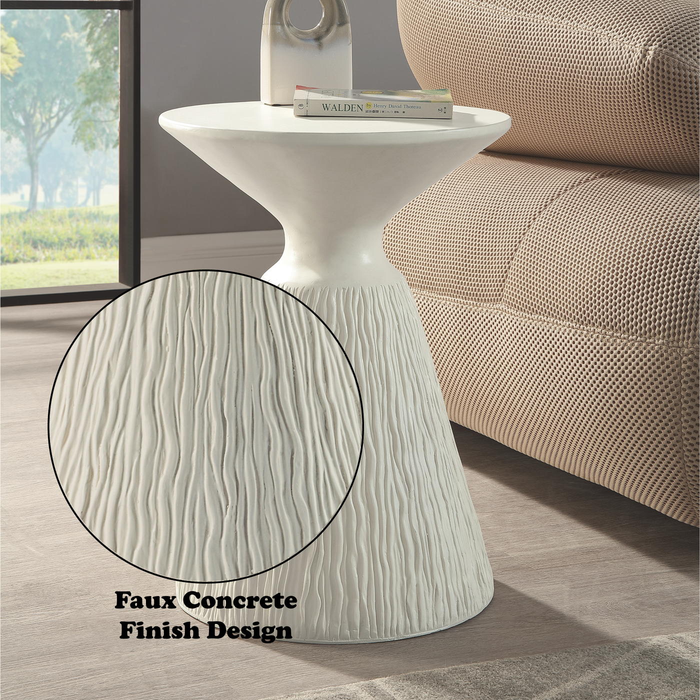 Duane Natural White Finish Fiber Concrete Accent Table