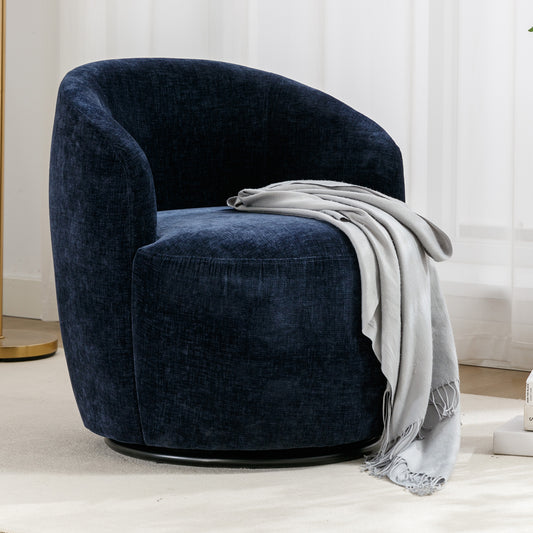 Misty Chenille Barrel Swivel Chair with Metal Ring - Blue