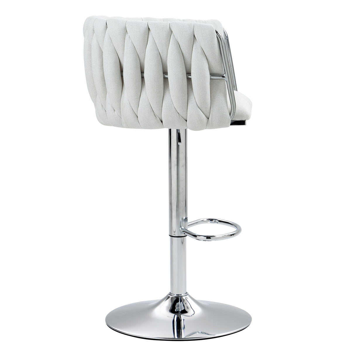 Stylish Fabric 360 Swivel Bar Stools with Woven Back and Adjustable Height Set of 2 Beige