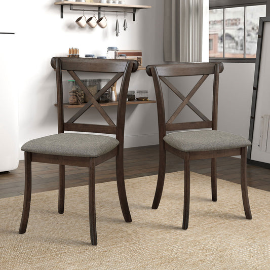 Iris Farmhouse Side Chairs with Cross Back (Set of 2) Dark Brown