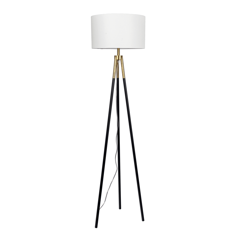 Sway Brassed Gold Floor Lamp with On/Off Switch Triple Legs White Fabric Shade