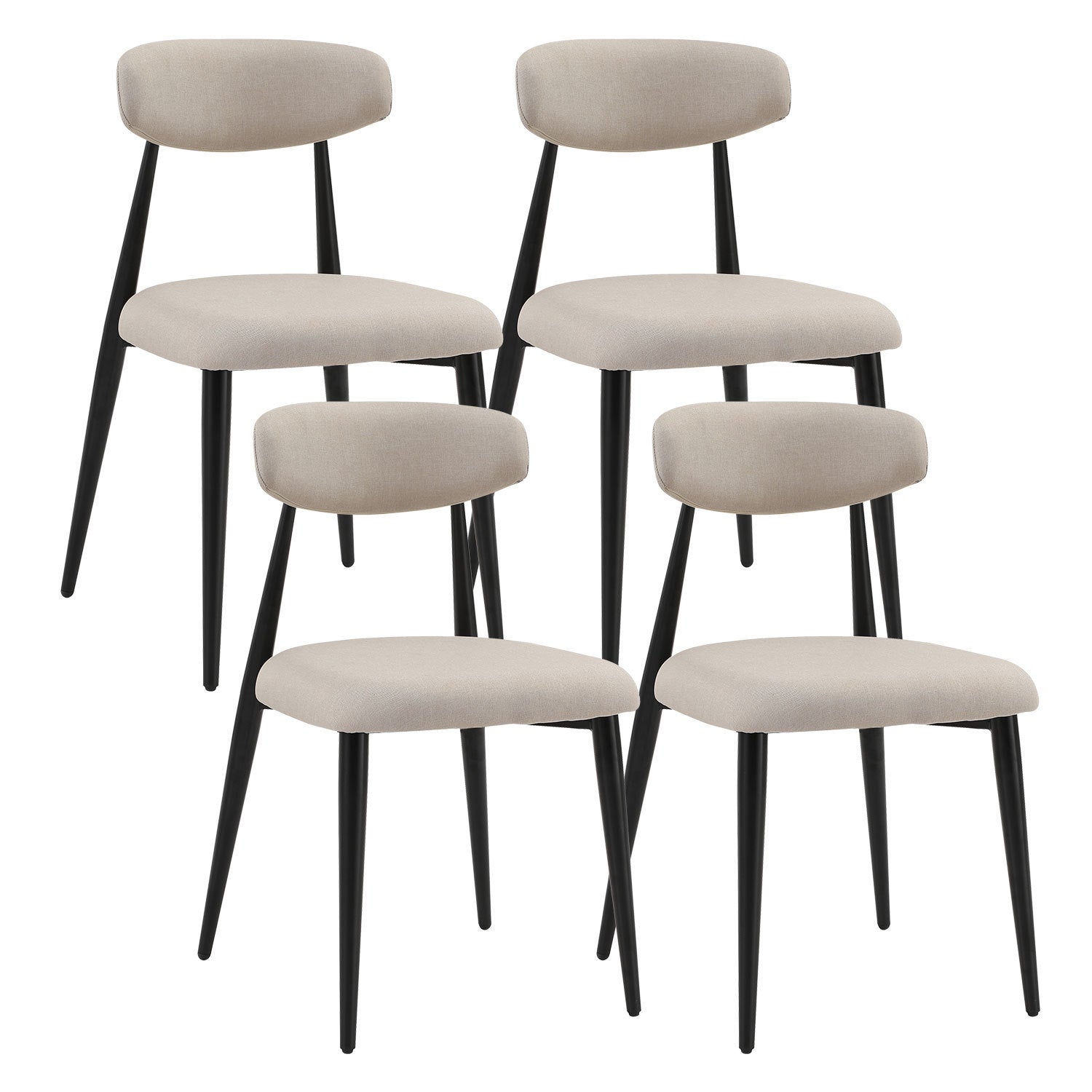 Sloan Modern Linen Side Chairs with Black Legs, Light Gray