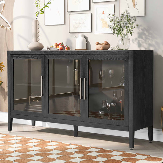 Merrick Traditional 4-Door Accent Cabinet with Glass Doors, Black