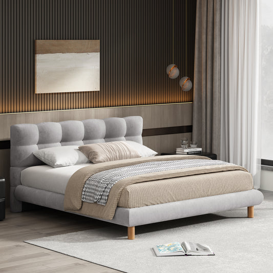 Lorien Mid-Century Modern Queen Size Boucle Platform Bed, Gray