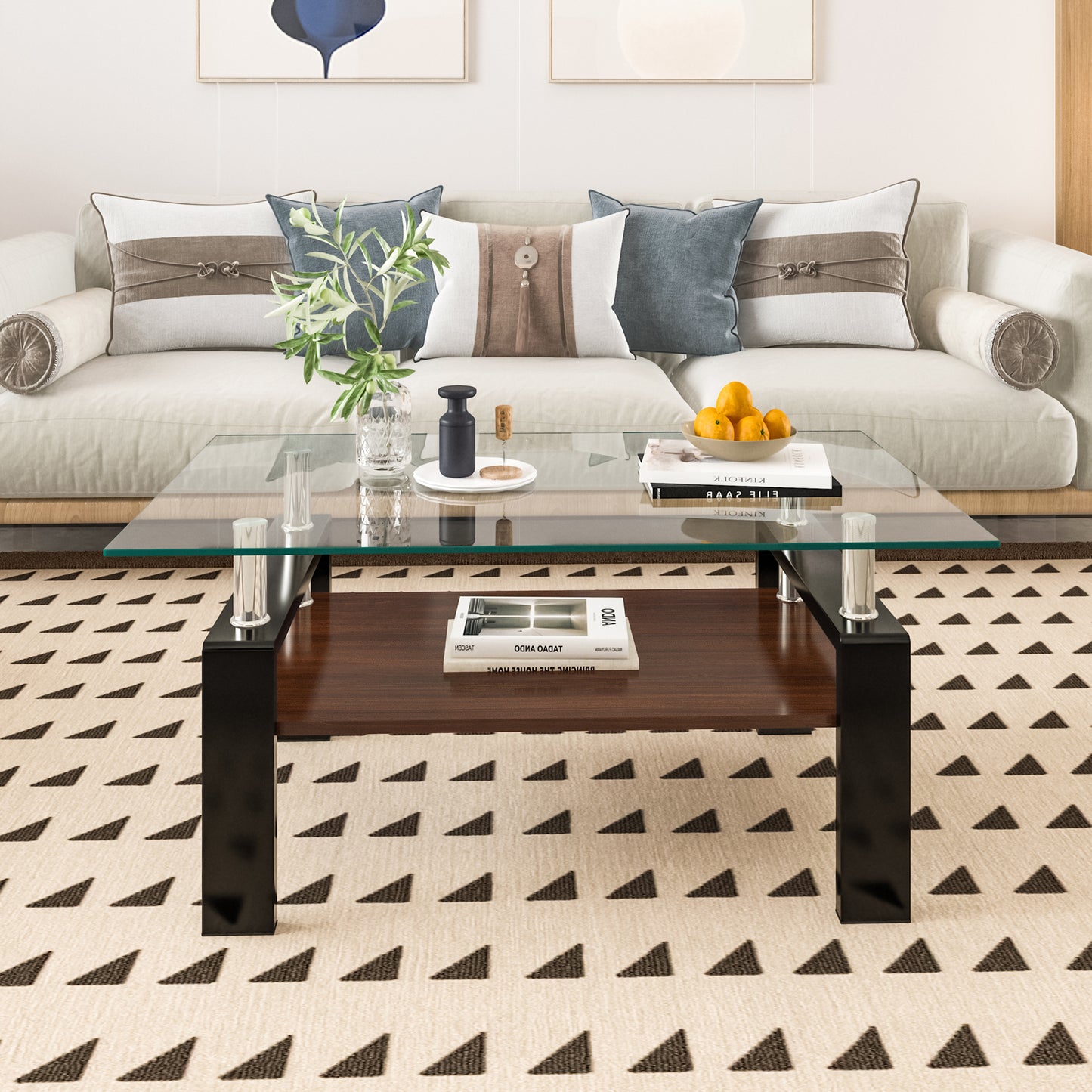 Melo Modern Glass Coffee Table with Black Frame