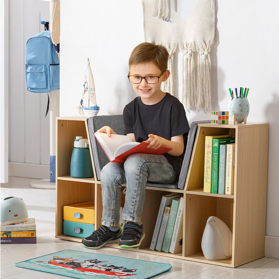 CozyNest Cubby Storage Bench with Cushion – Natural Finish