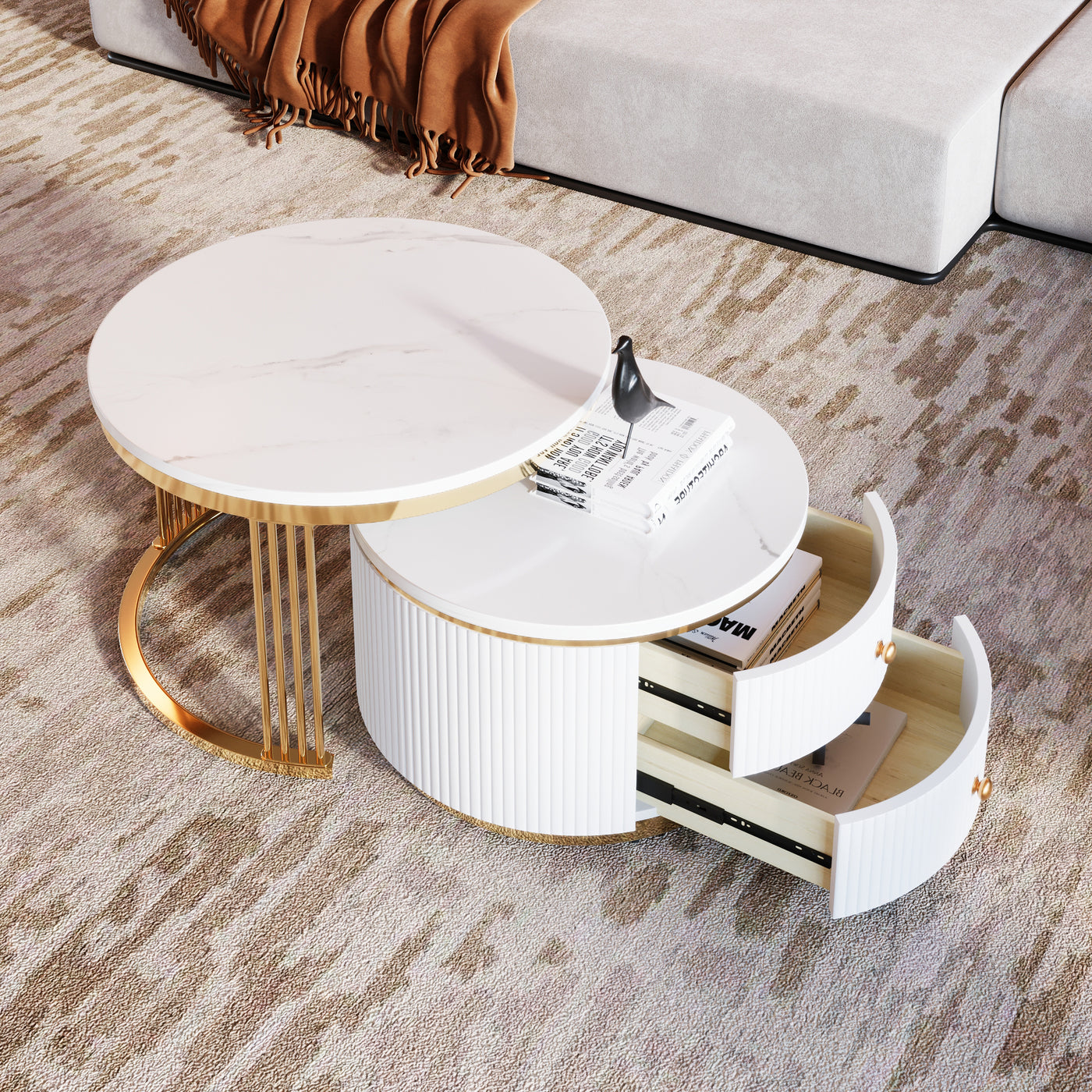 Elysia Modern Nesting Coffee Table in White & Gold