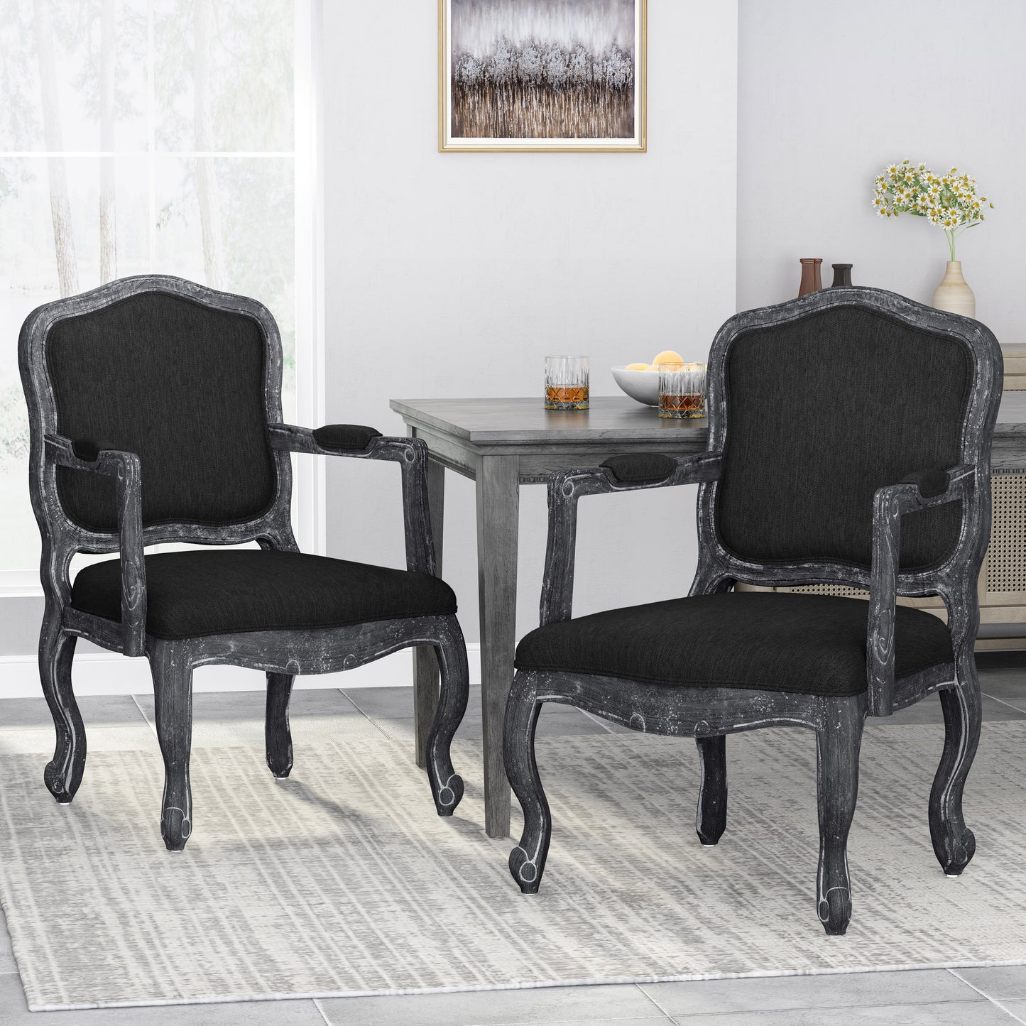 Larkin Traditional Dining Arm Chairs (Set of 2) Black