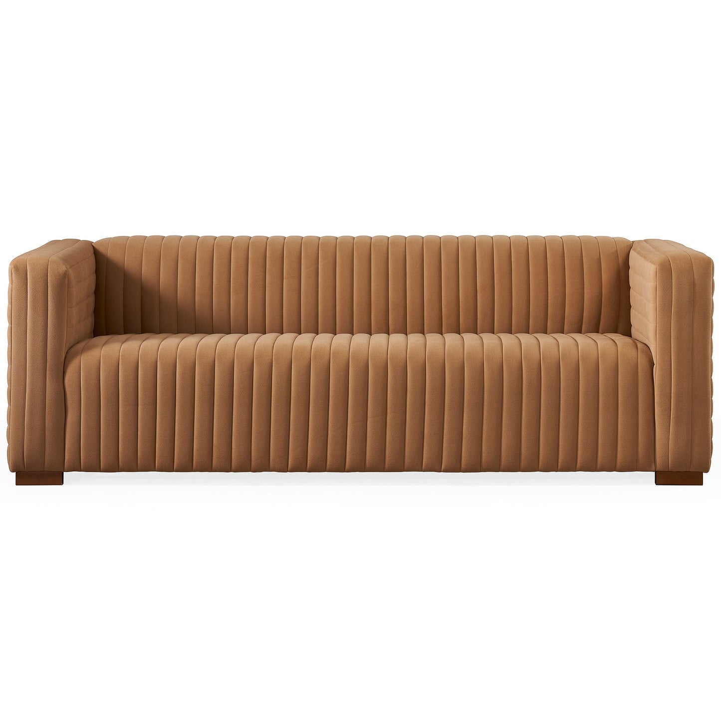 Elara Modern Channel Tufted Velvet Sofa, Mocha
