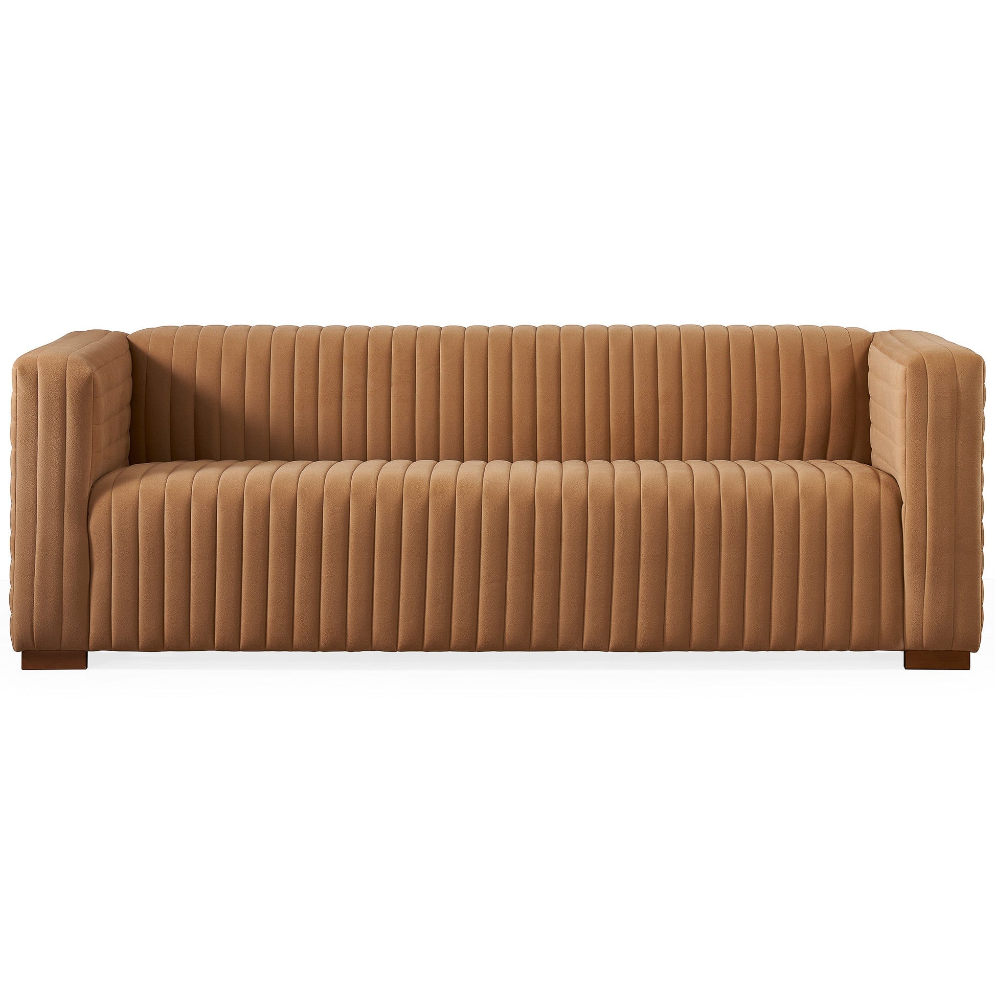 Elara Modern Channel Tufted Velvet Sofa, Mocha