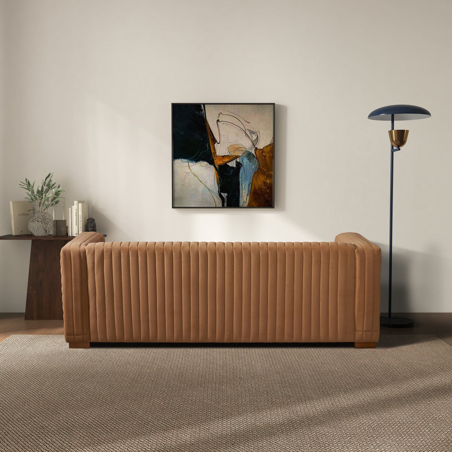 Elara Modern Channel Tufted Velvet Sofa, Mocha