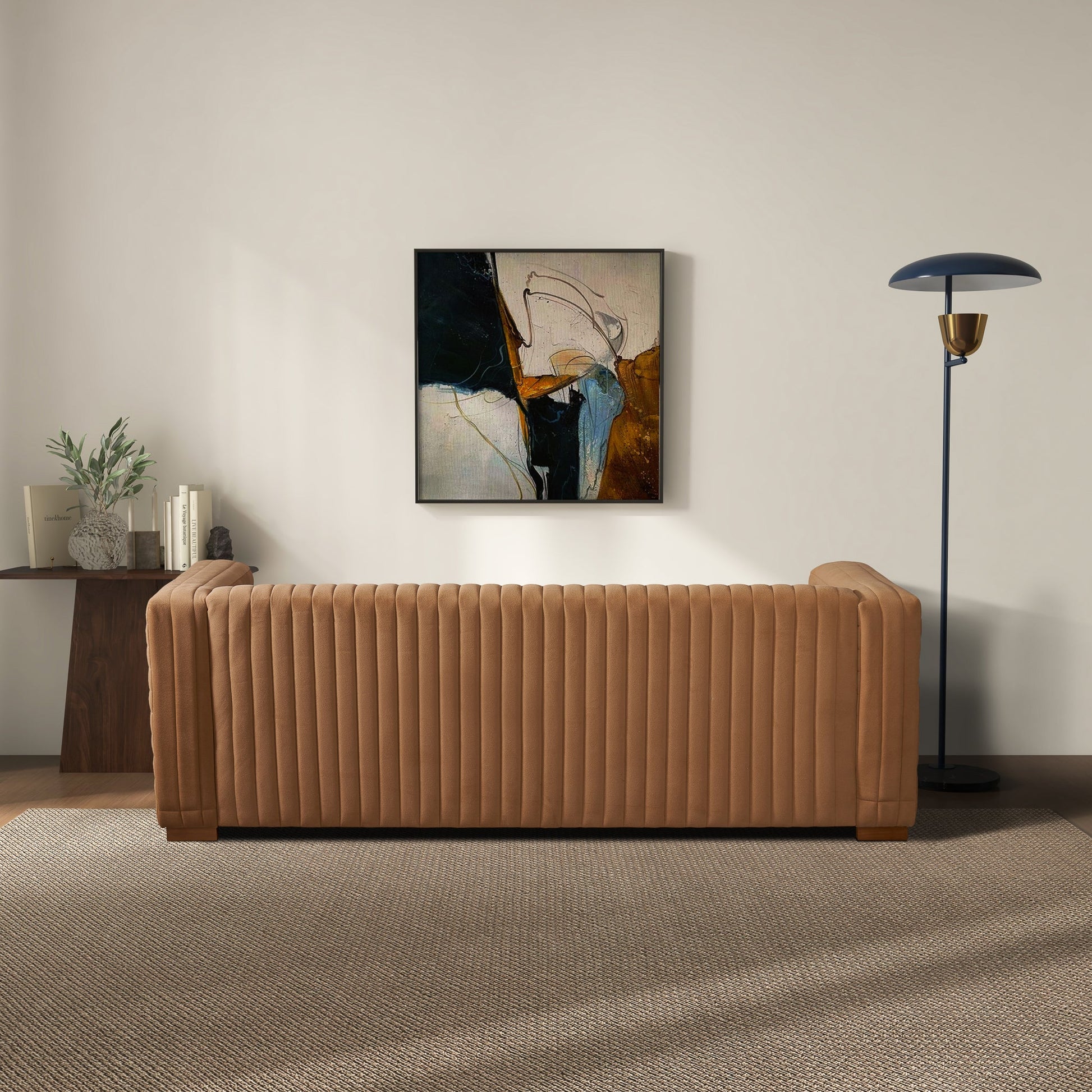 Elara Modern Channel Tufted Velvet Sofa, Mocha