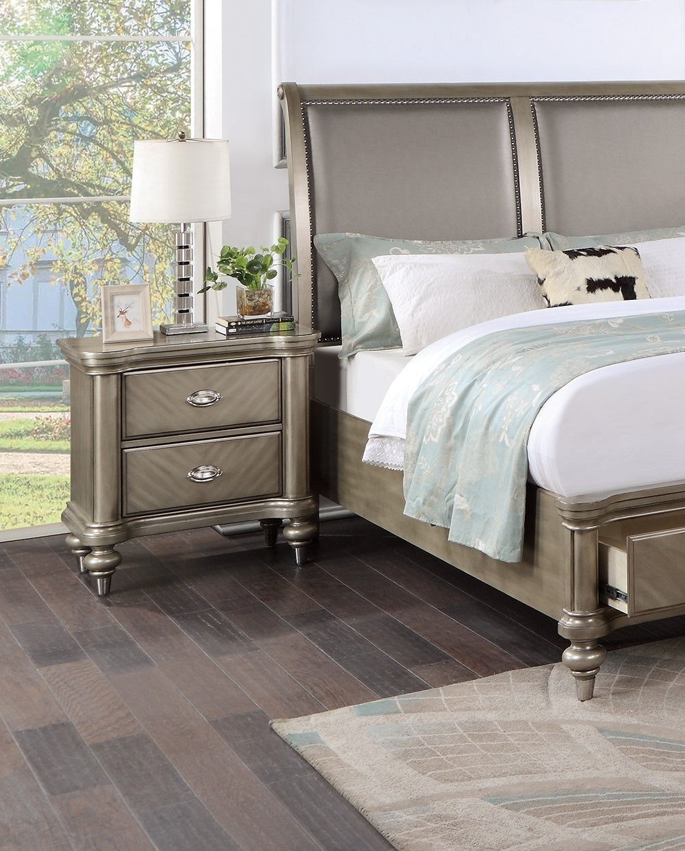 Ava Antique Silver / Champagne Finish Nightstand