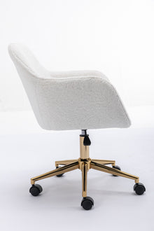 Miscon Teddy Fabric Upholstered Office Chair with Gold Base - White