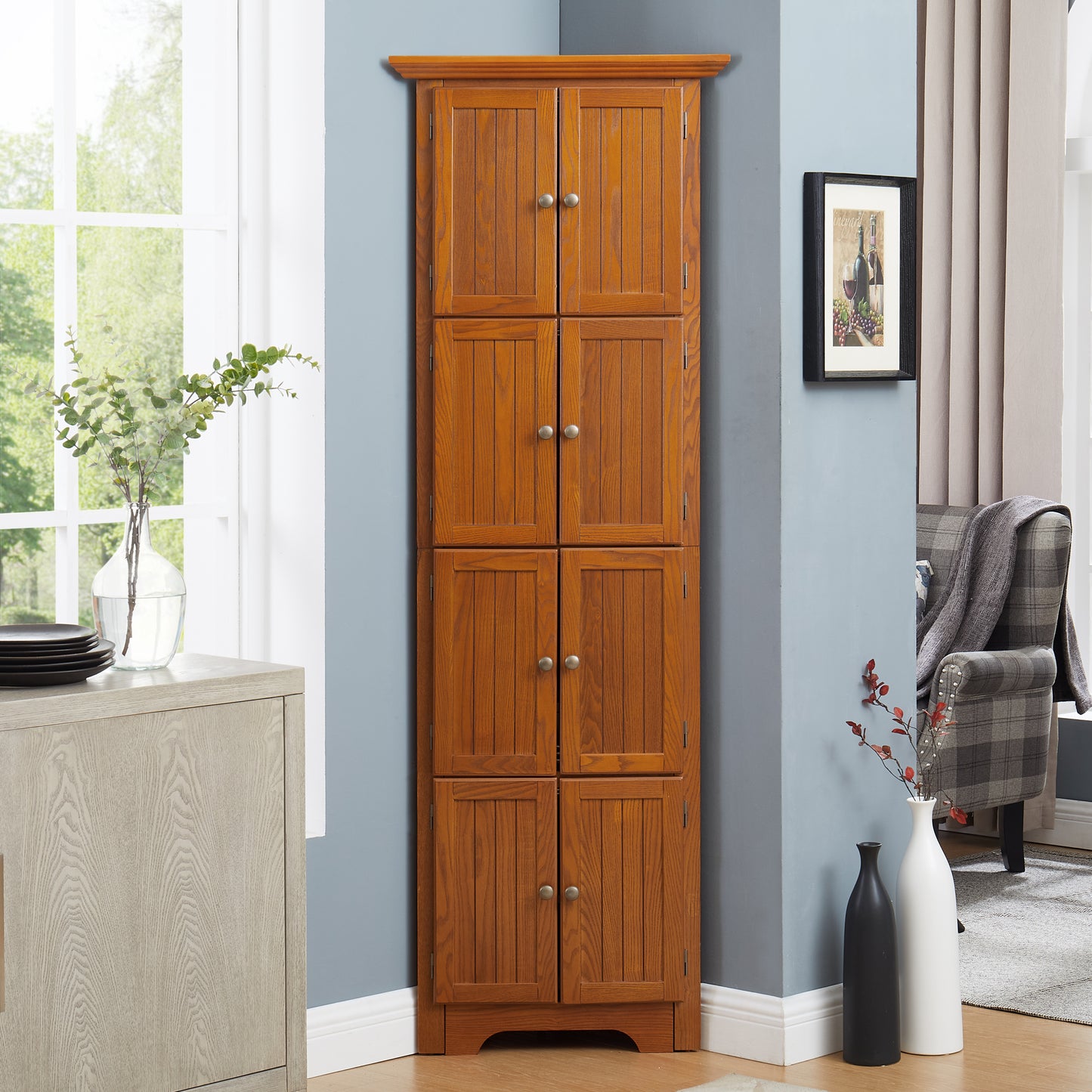 Carleton 72" 4-Tier Corner Cabinet, Oak