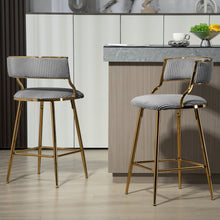 Stylish Corduroy 26" Counter Height Bar Stool with Back and Golden Chrome Base Set of 2 Grey