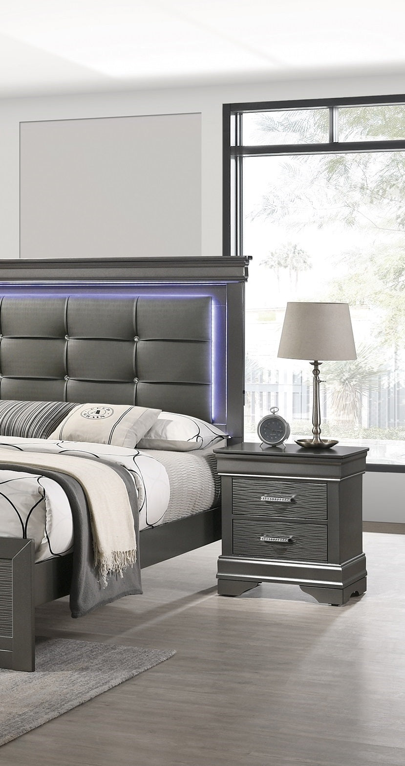 Coleman Transitional Louis Philippe Style Gray Nightstand