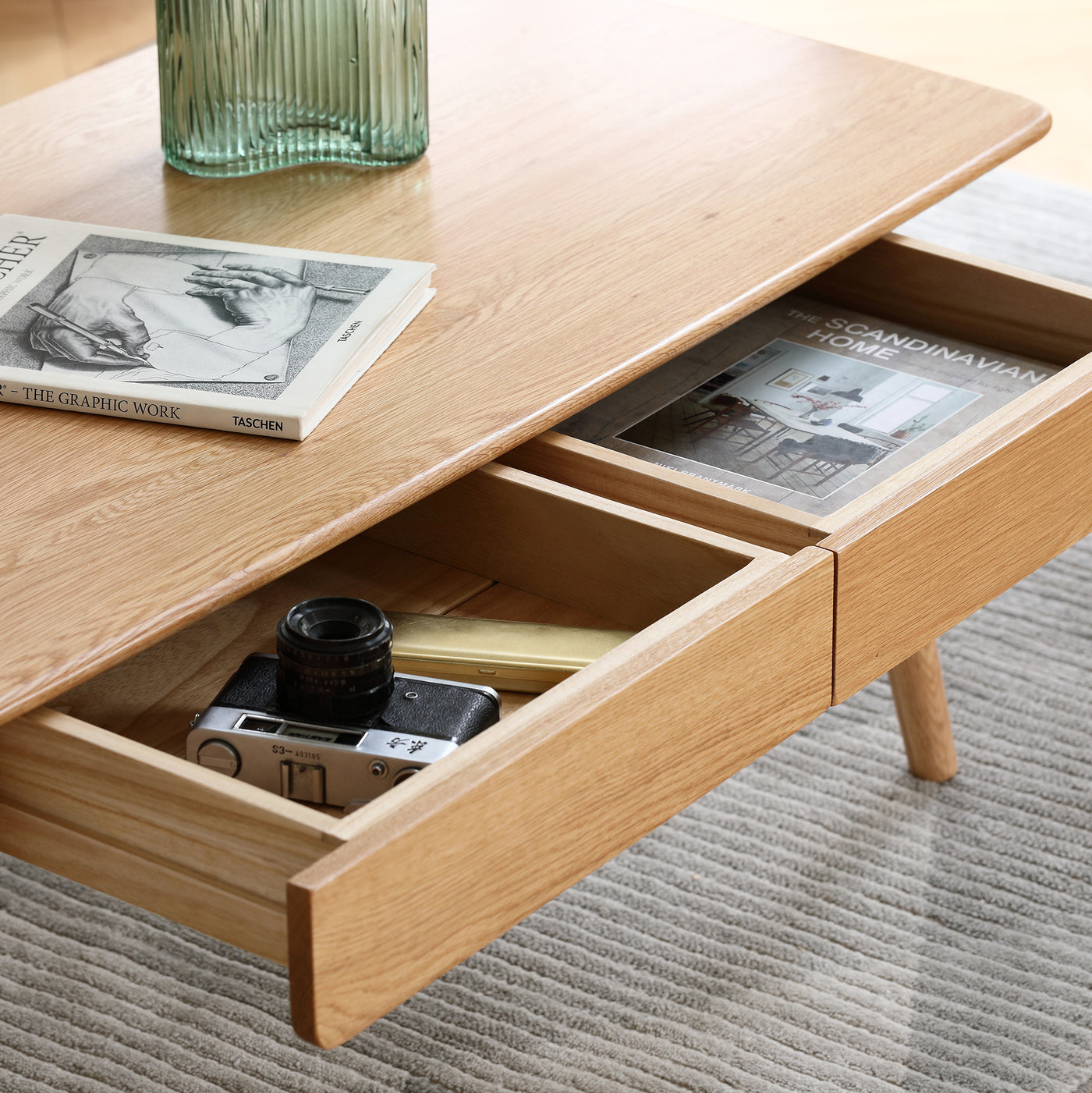 Noguchi Solid Oak 2-Drawer Coffee Table