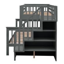 Fremont Twin over Full Stairway Bunk Bed with Twin Trundle, Gray