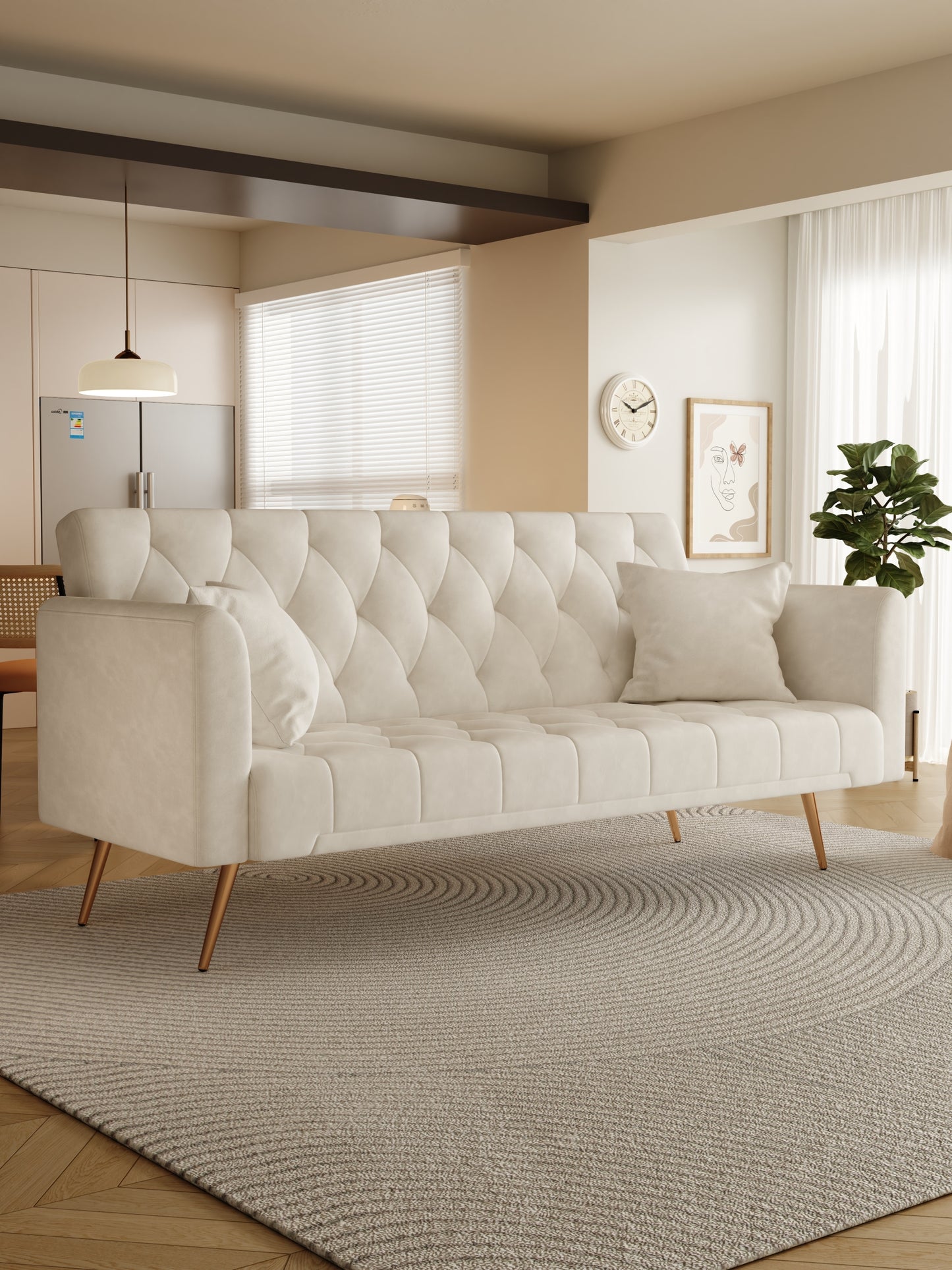 Abigail Mid-Century Modern Velvet Sofa Bed - Beige