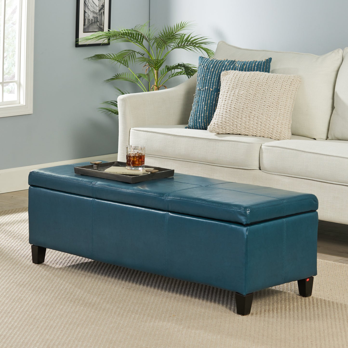 Glouster PU Leather Storage Ottoman, Teal