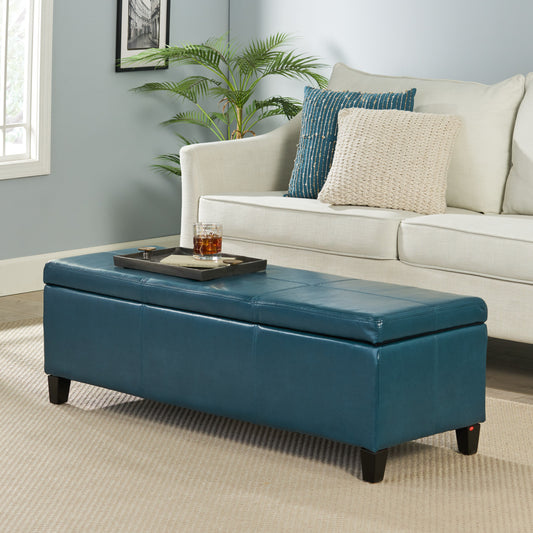 Glouster PU Leather Storage Ottoman, Teal
