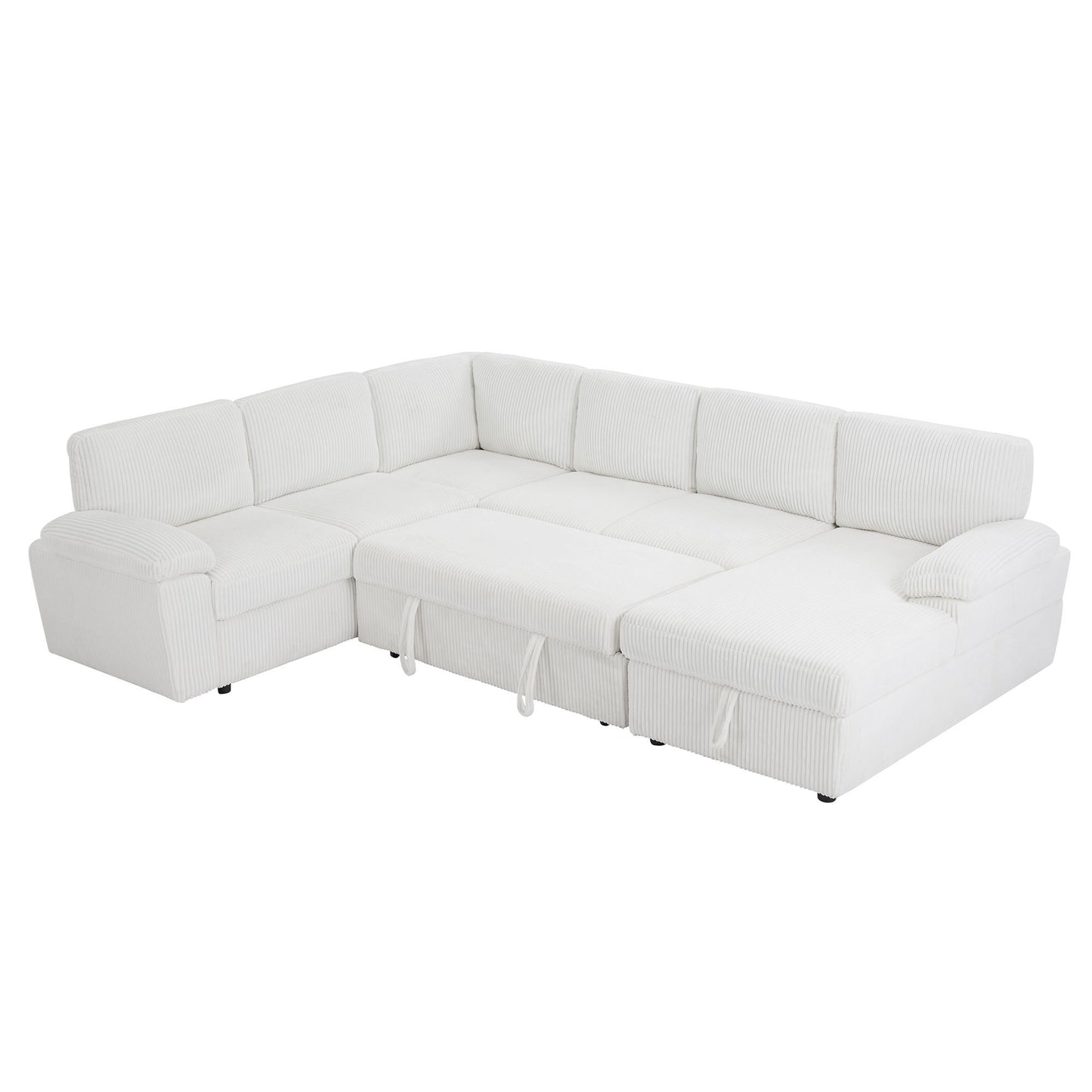 Lorcan Modern Oversize Corduroy Sleeper Sectional, White