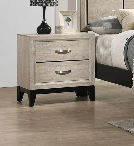 Collins Contemporary 2-Drawer Nightstand with Silver Handles, Driftwood