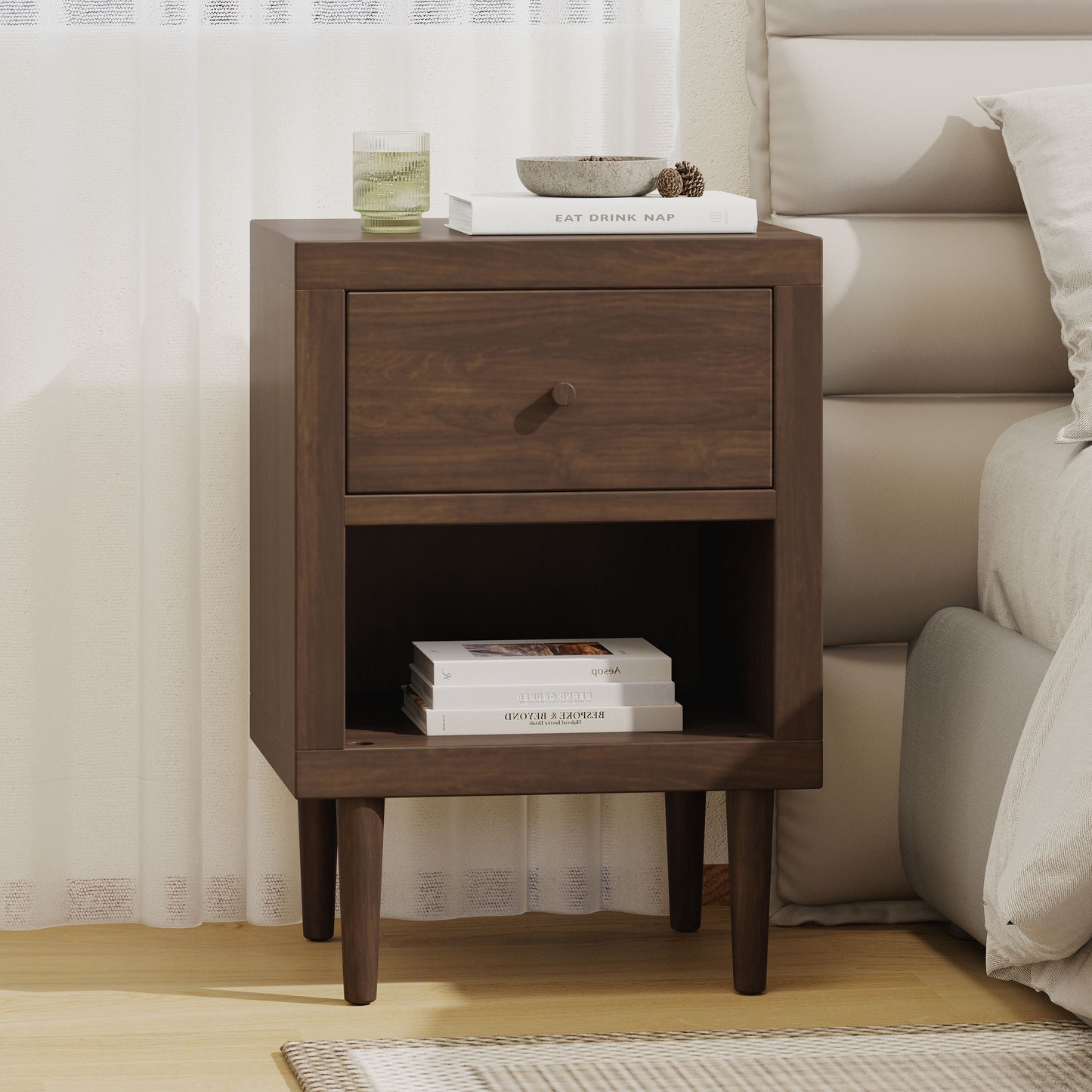 Priscilla Mid-Century Modern 1-Drawer Nightstand - Walnut