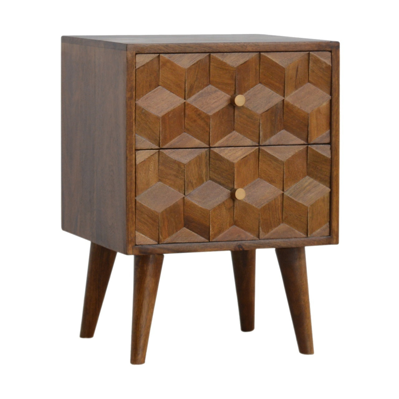 Elsie Chestnut Cube Carved Nightstand