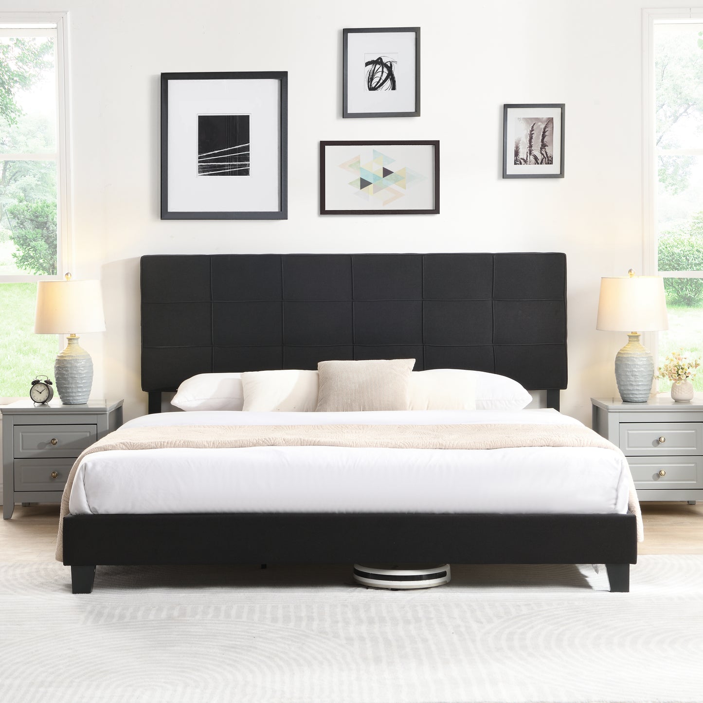Marigold Modern Linen King Size Platform, Black
