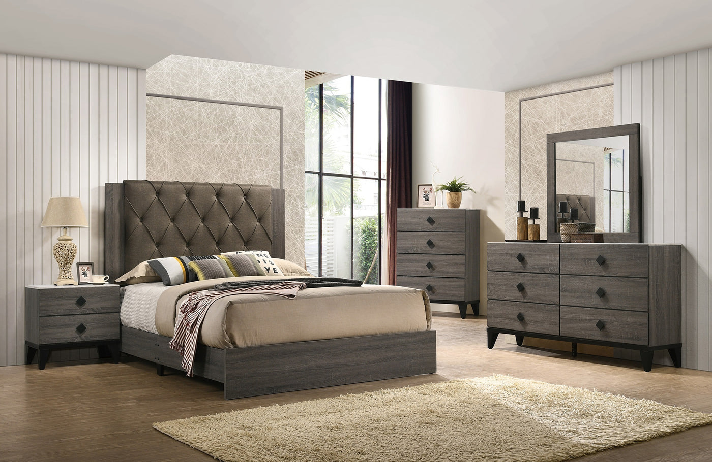 Mitchell Contemporary Nightstand with Faux Marble Top, Gray