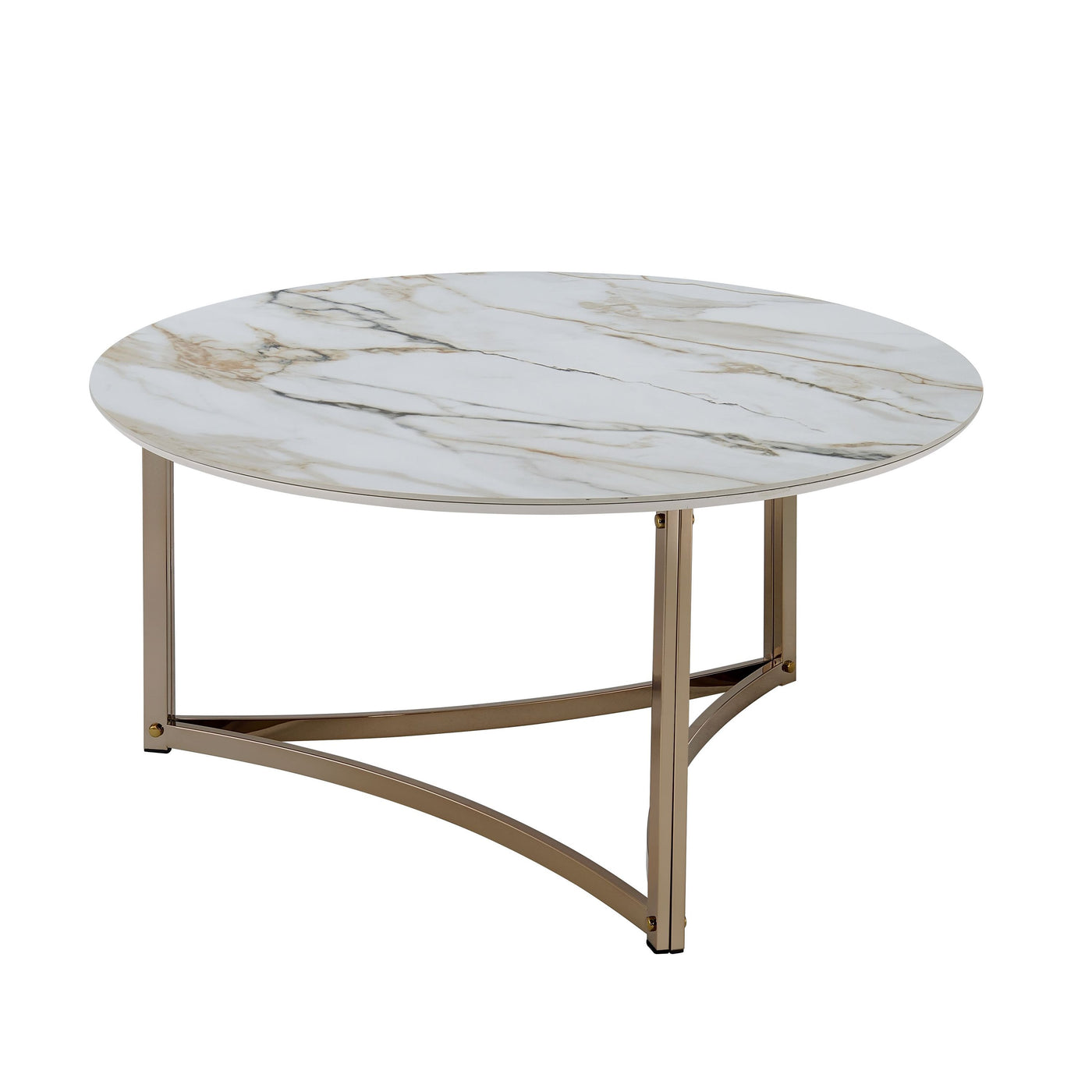 Aziz Sintered Stone Top & Champagne Finish Round Coffee Table
