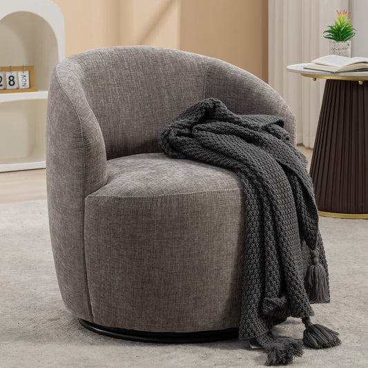 Misty Chenille Barrel Swivel Chair with Metal Ring - Gray