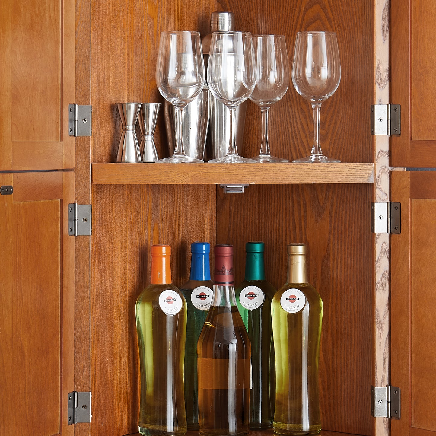 Carleton 72" 4-Tier Corner Cabinet, Oak