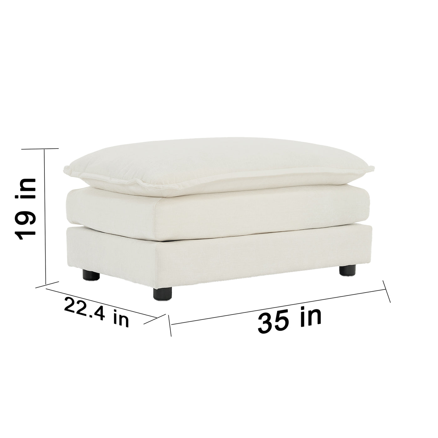 Farah Contemporary Chenille Upholstered Ottoman, White