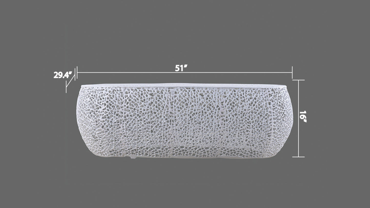 Azriel Oval Aluminum Mesh Coffee Table, White