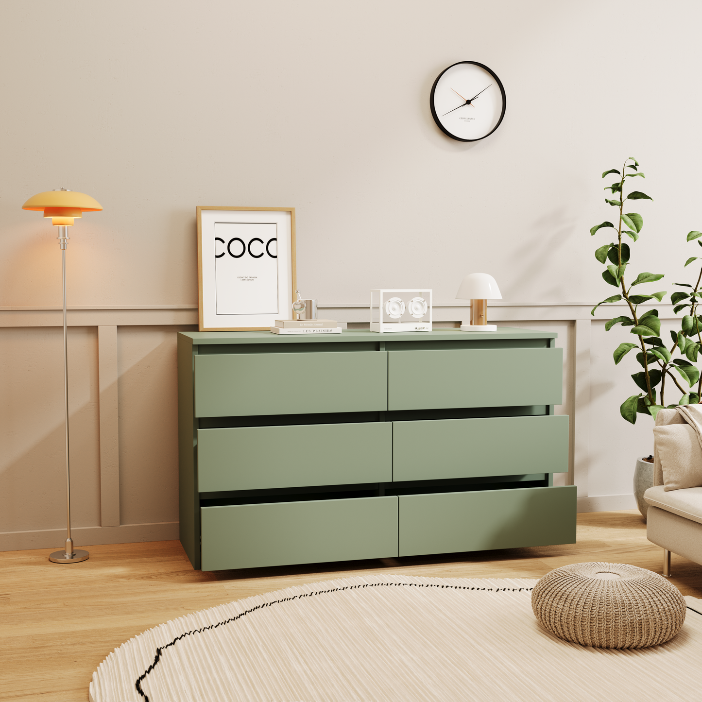Princeton Modern 6-Drawer Dresser with Recessed Handles, Green