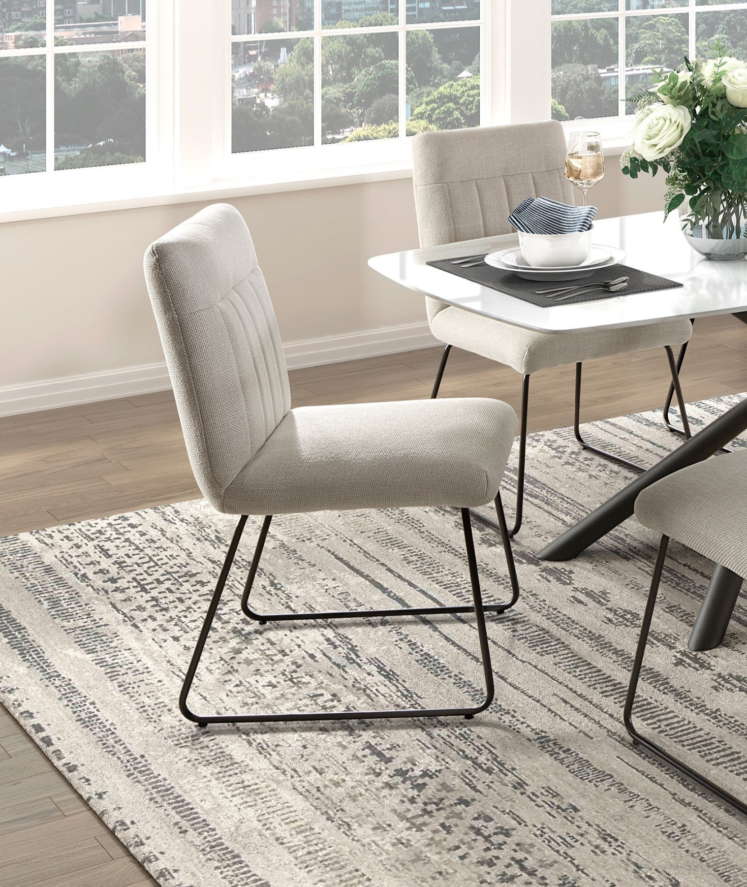 Olivia Modern Side Chairs with Black Metal Legs. Set of 2 Beige