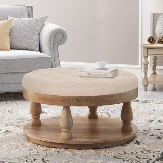 Charlton Transitional Round Ottoman, Beige & Natural