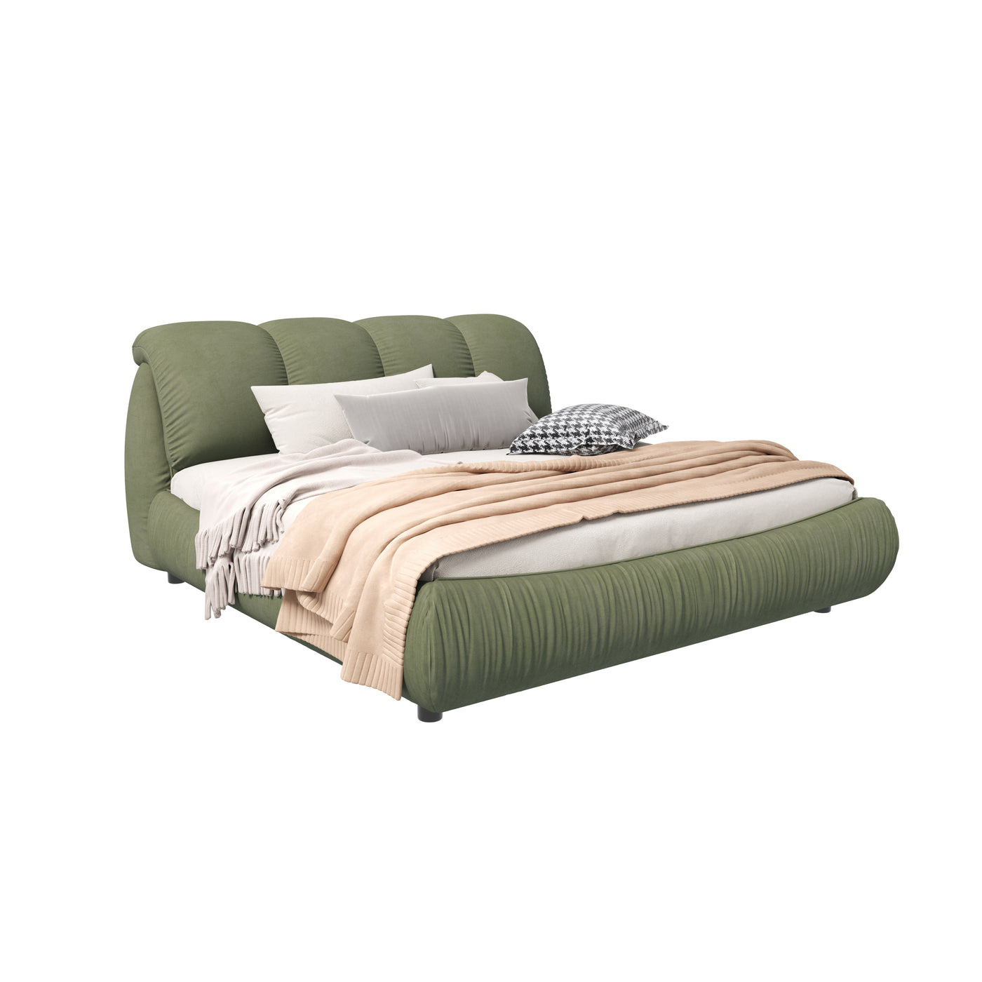 Calista Modern King Platform Bed with Oversized Padded Headboard, Green