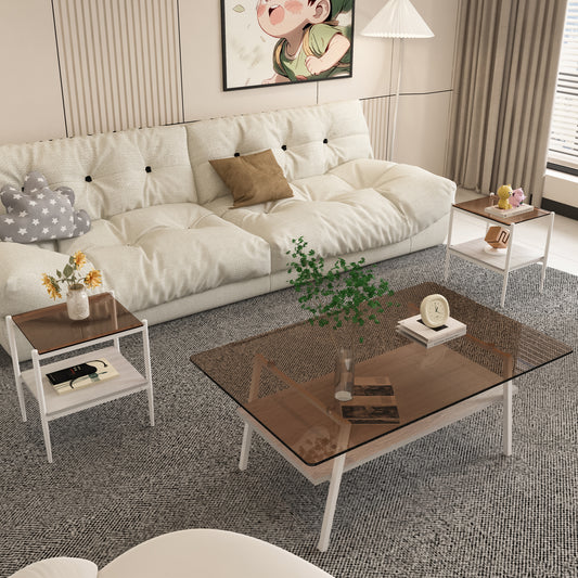 Penn Modern 3-Piece Accent Table Set with Brown Glass, White