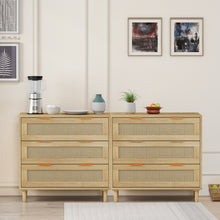 Clyde Mid-Century Modern 3-Drawer Cabinets in Natural with Rattan Drawers (Set of 2)