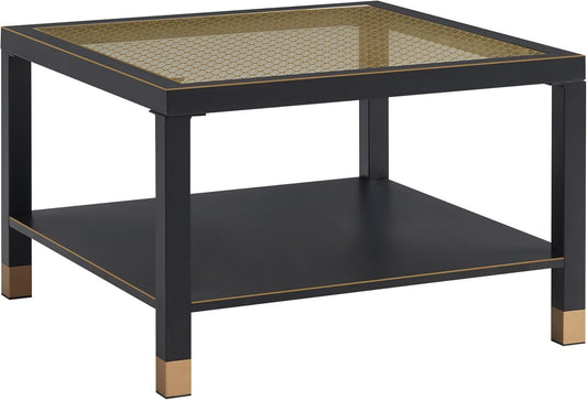 Lennox Square Mesh Glass Coffee Table – Black & Gold