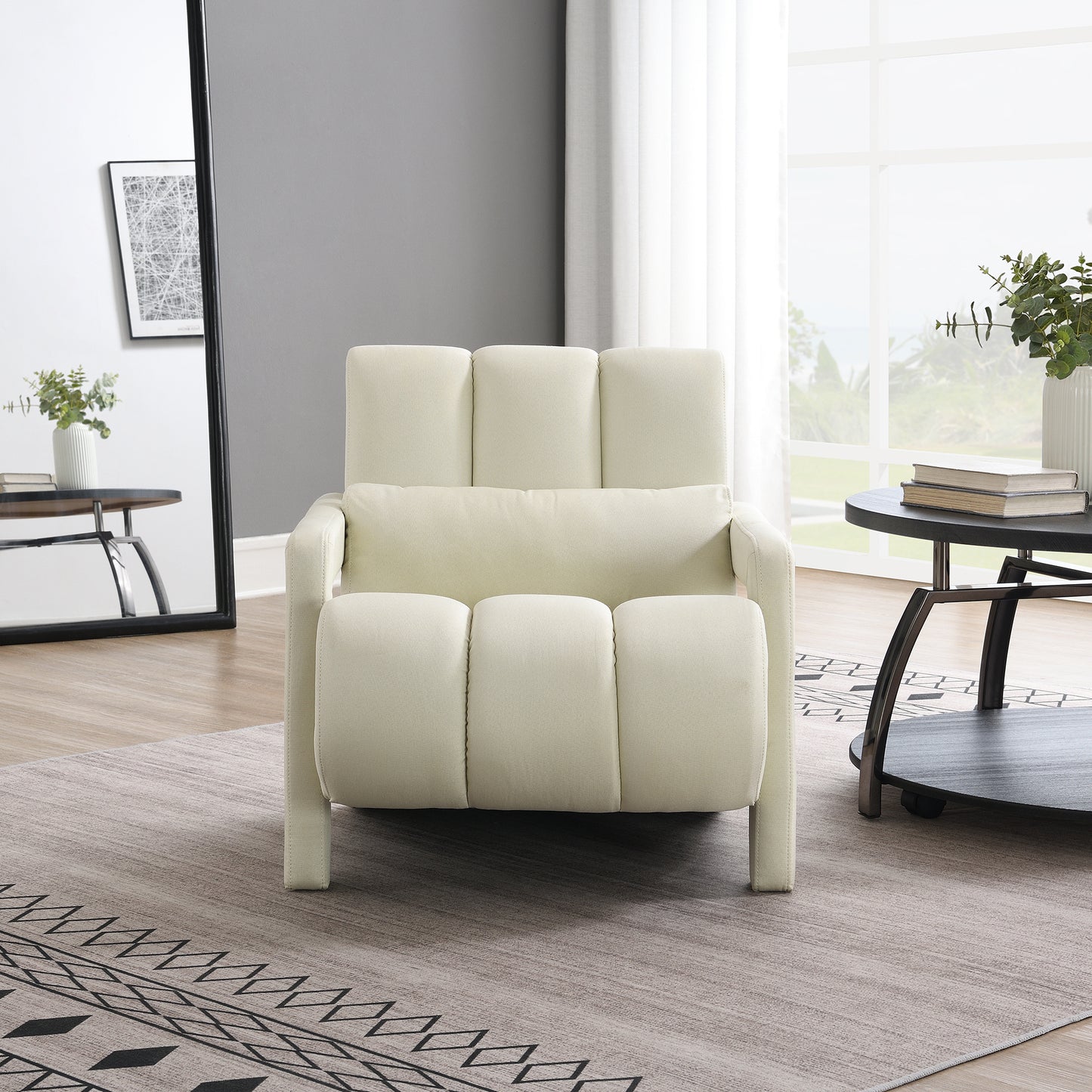 Pax Modern Beige Linen Accent Chair with Pillow