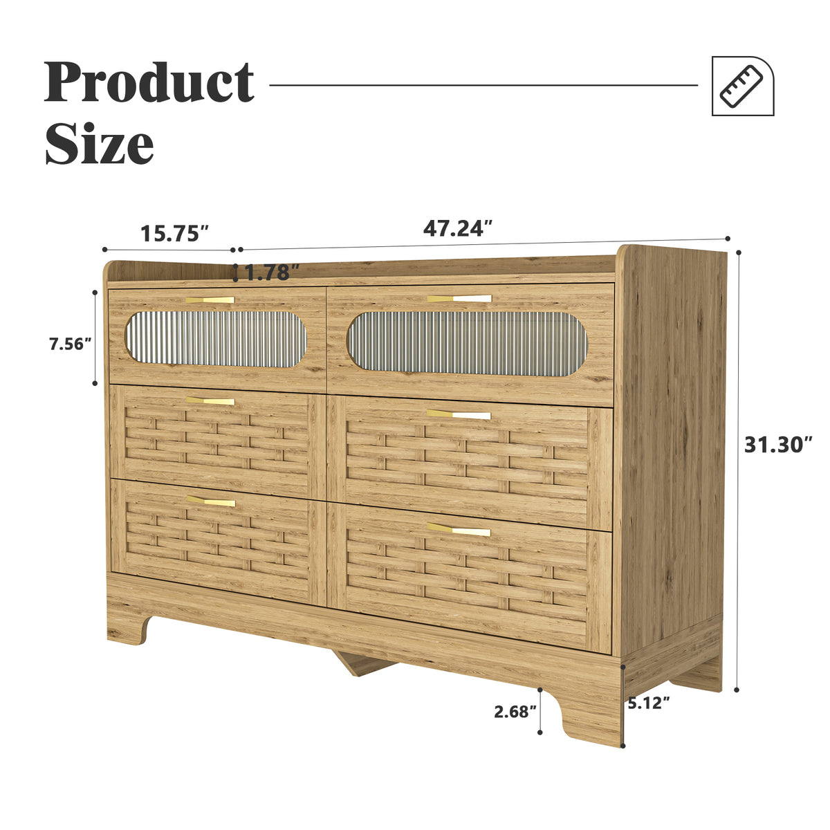 Josephine 47" 6-Drawer Dresser in Natural Finish
