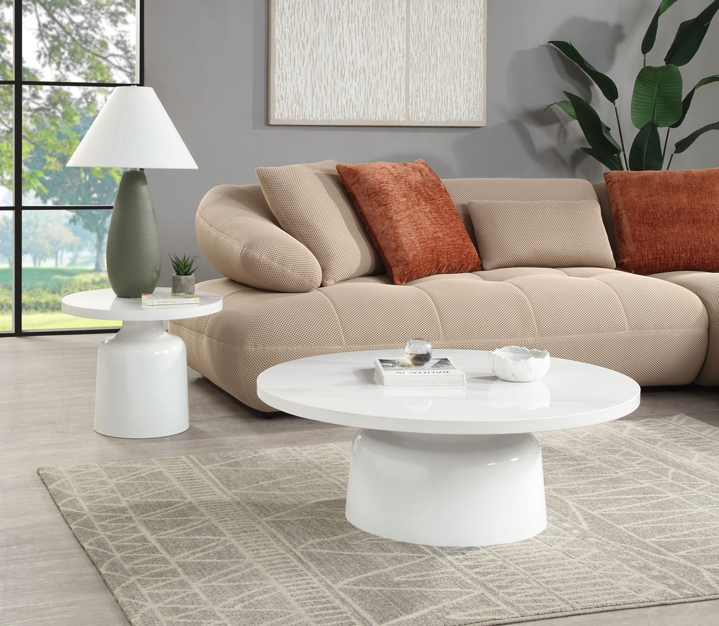 Zaid Engineering Marble & White High Gloss Finish End Table