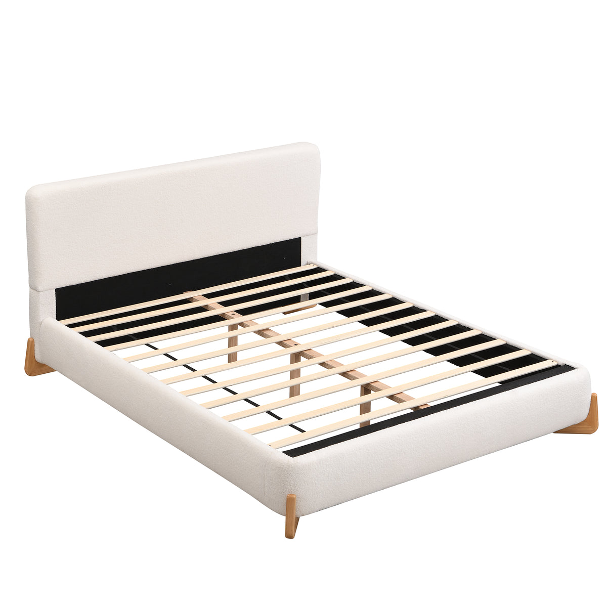 Salem Modern Boucle Upholstered Queen Platform Bed, White