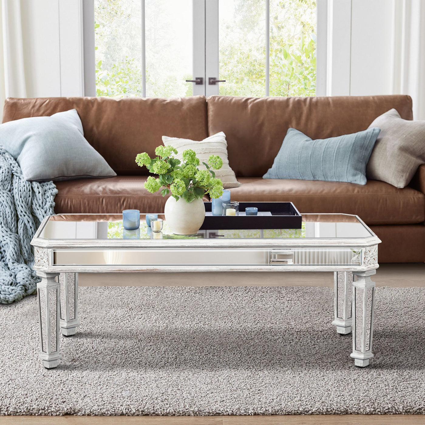 Avelina Contemporary Mirrored Coffee Table