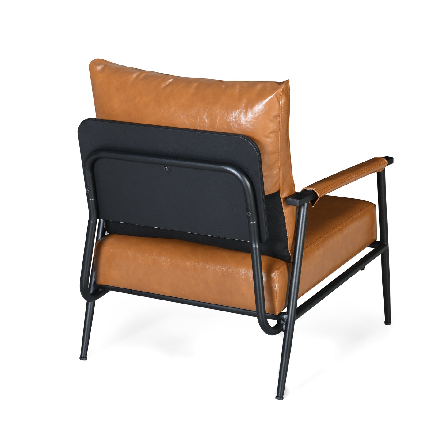Ashby Mid-Century Modern Faux Leather Accent Chair with Metal Frame, Brown